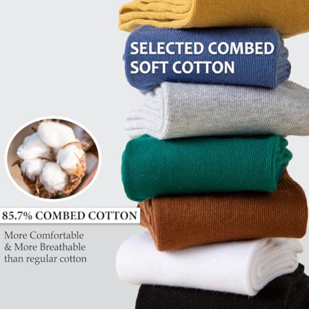 Thin Cotton Crew Socks Soft Casual Aesthetic Minimal Everyday Wear 5 Pairs - Picture 4 of 8